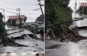 Impressionante: rua afunda após chuvas em Gramado